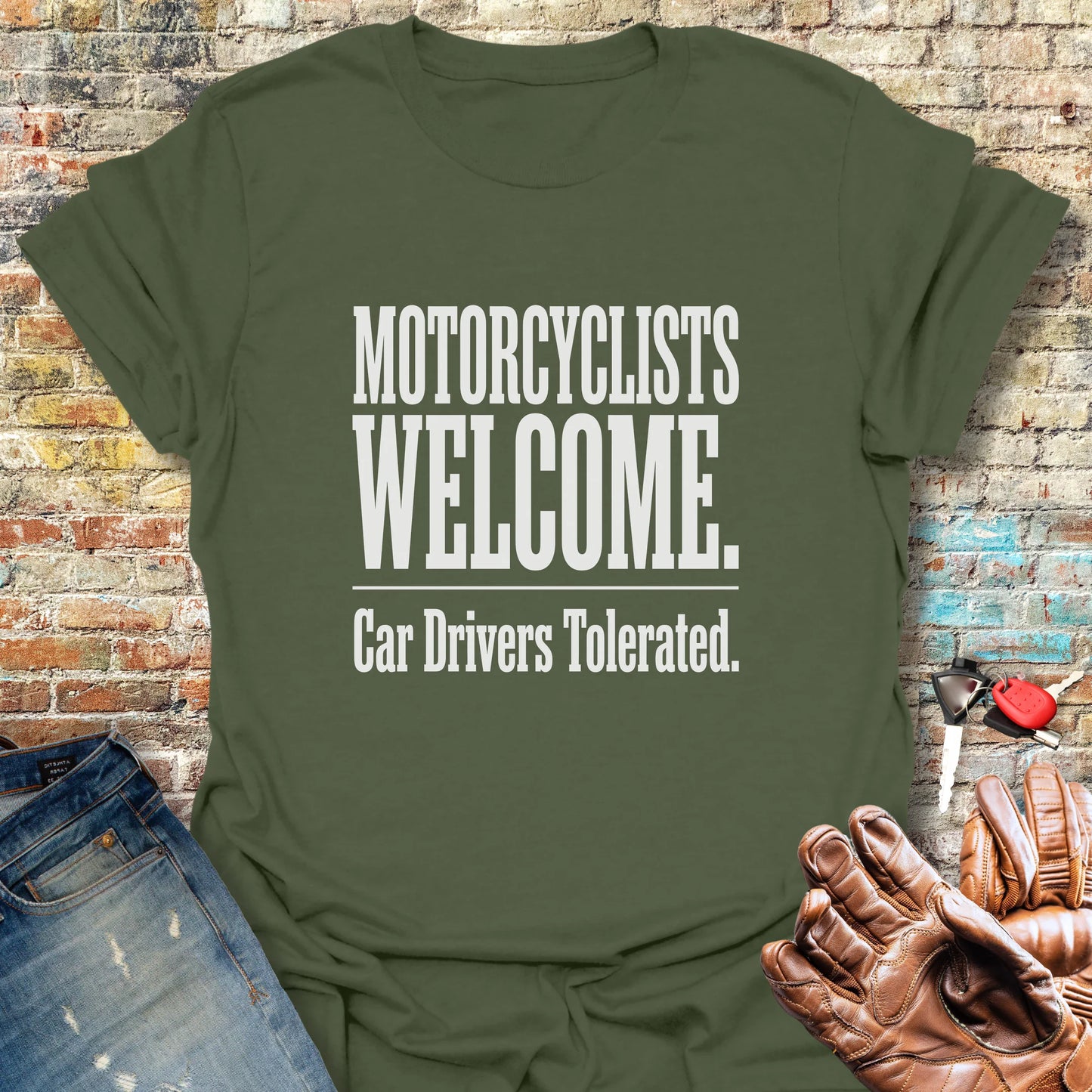 Motorcyclists Welcome T-Shirt - Military Green