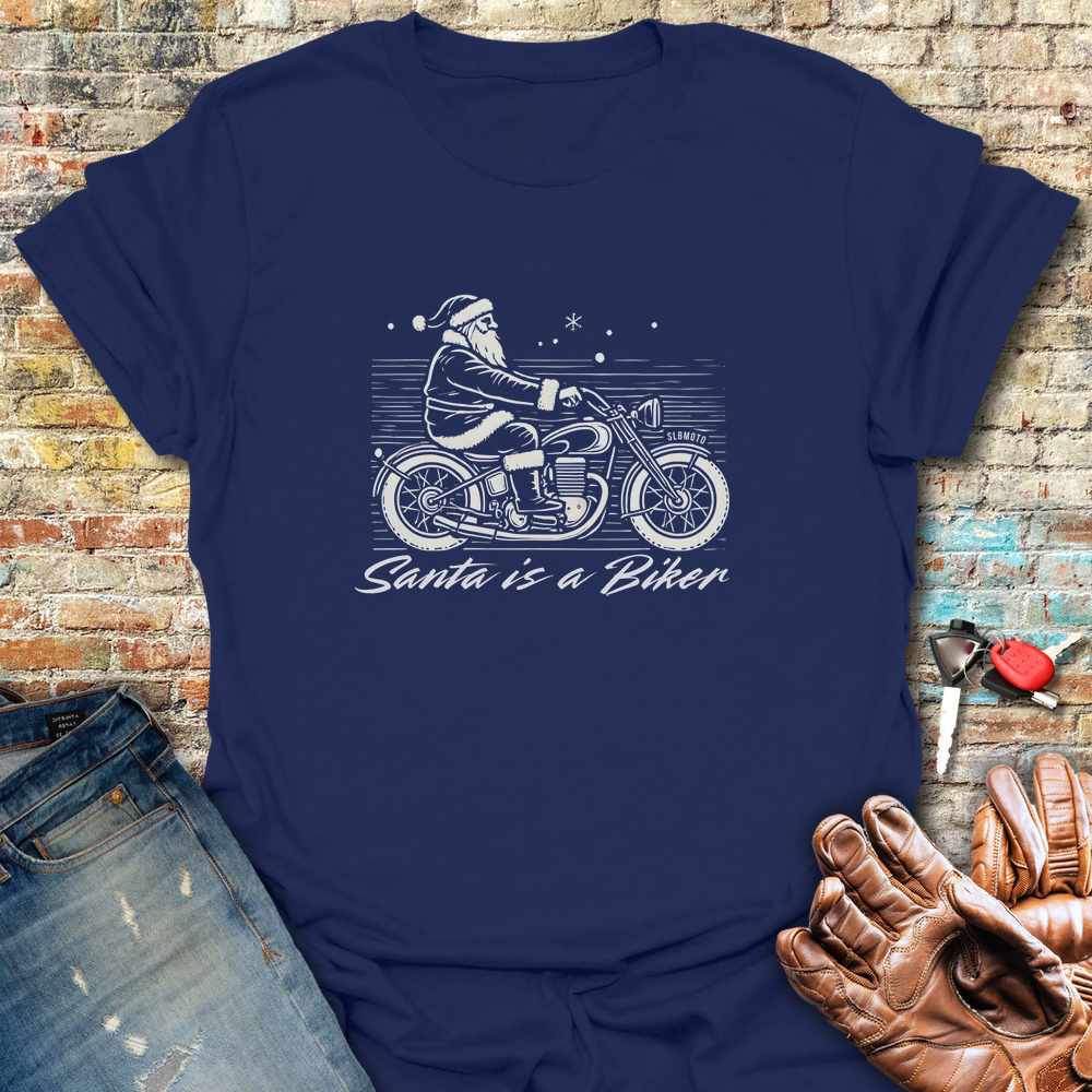 Santa Is A Biker T-Shirt - Navy