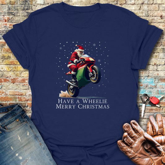 Have A Wheelie Merry Christmas Image T-Shirt - Navy