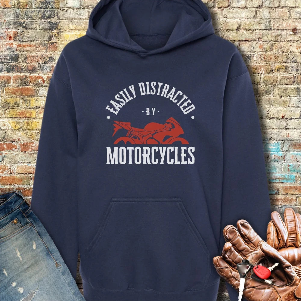 Easily Distracted By Motorcycles Dark Hoodie - Navy