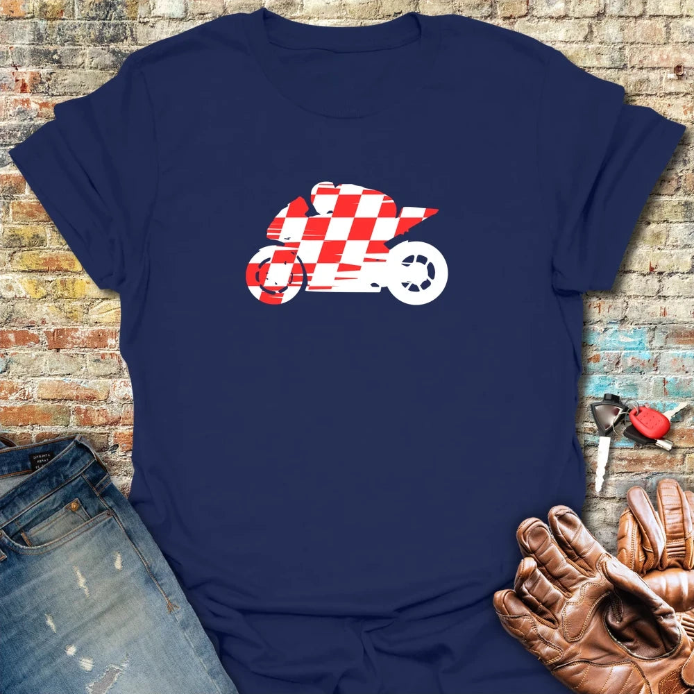 Chequered Racer T-Shirt - Navy