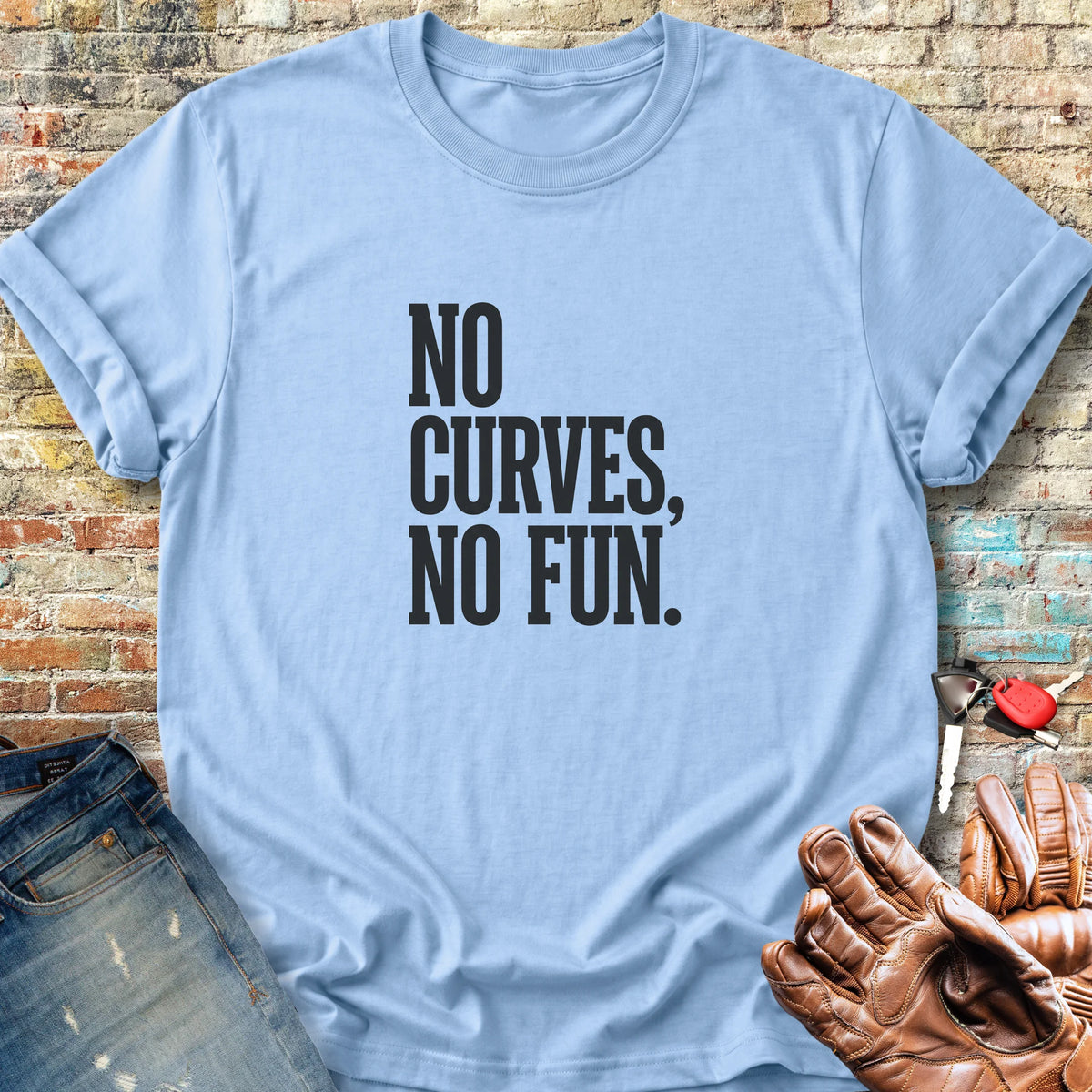 No Curves No Fun Classic T-Shirt - Light Blue