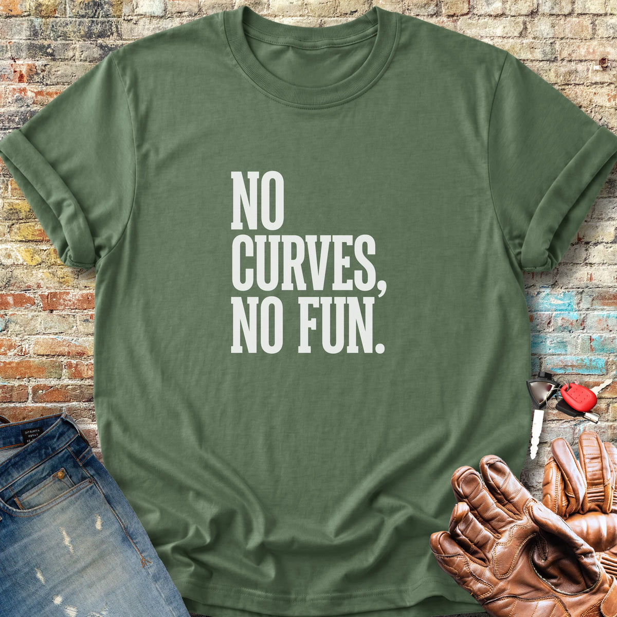 No Curves No Fun Classic T-Shirt - Military Green