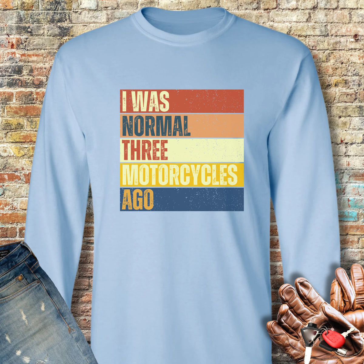 Normal (Block) Long Sleeve T-Shirt - Light Blue