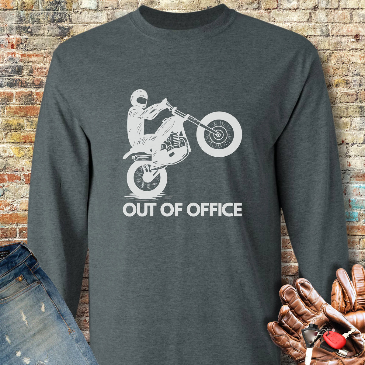 OOO Wheelie Long Sleeve T-Shirt - Dark Heather