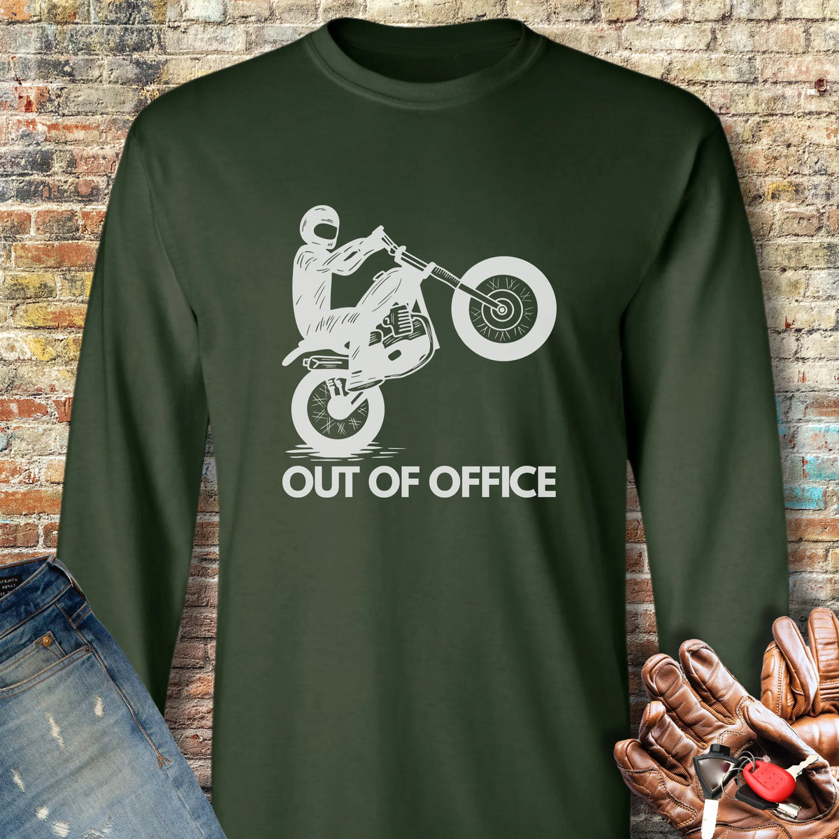 OOO Wheelie Long Sleeve T-Shirt - Forest Green