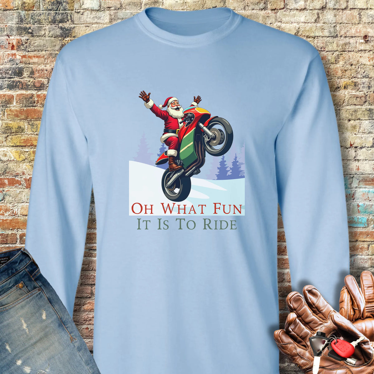Oh What Fun Long Sleeve T-Shirt - Light Blue