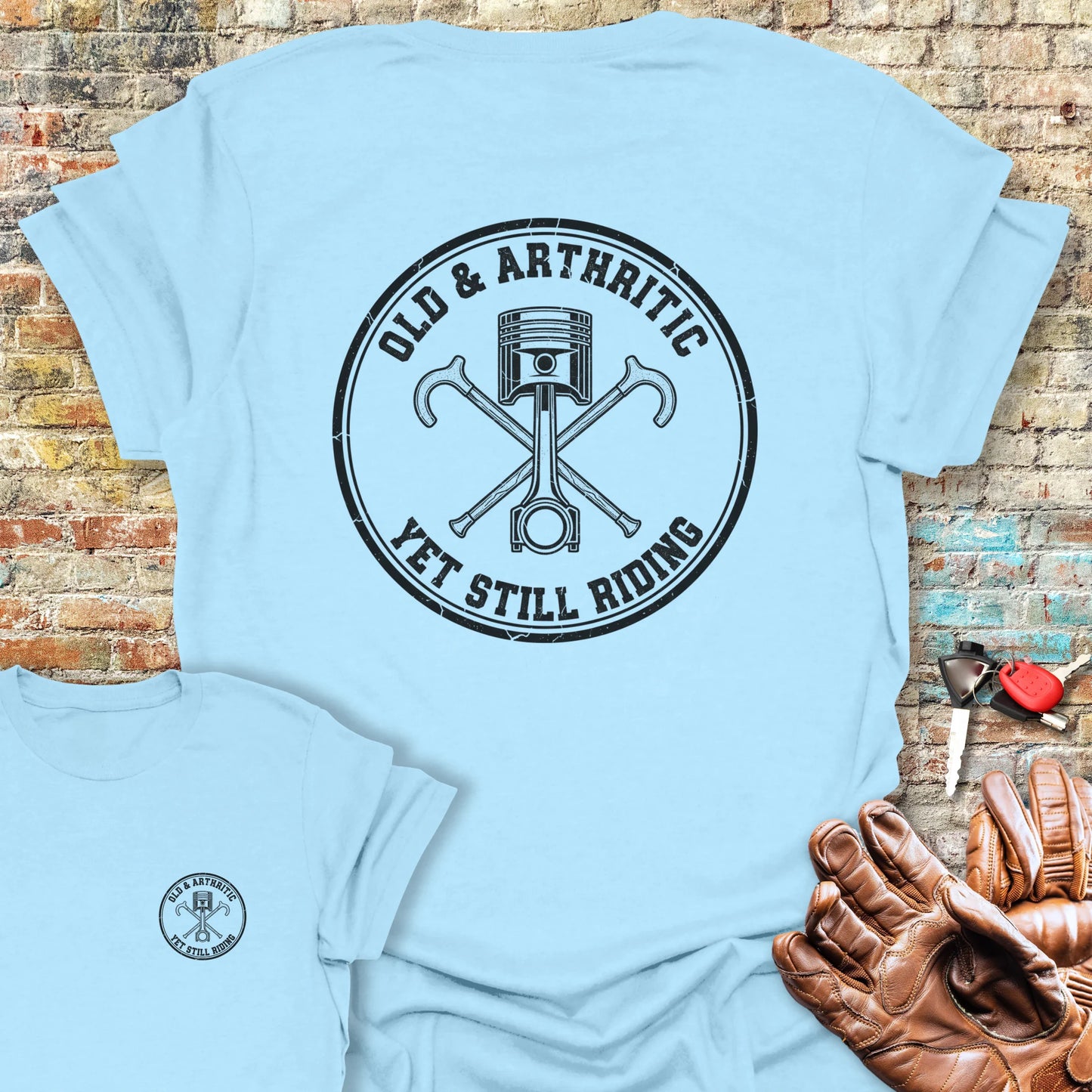 Old Badge Back Print T-Shirt - Light Blue