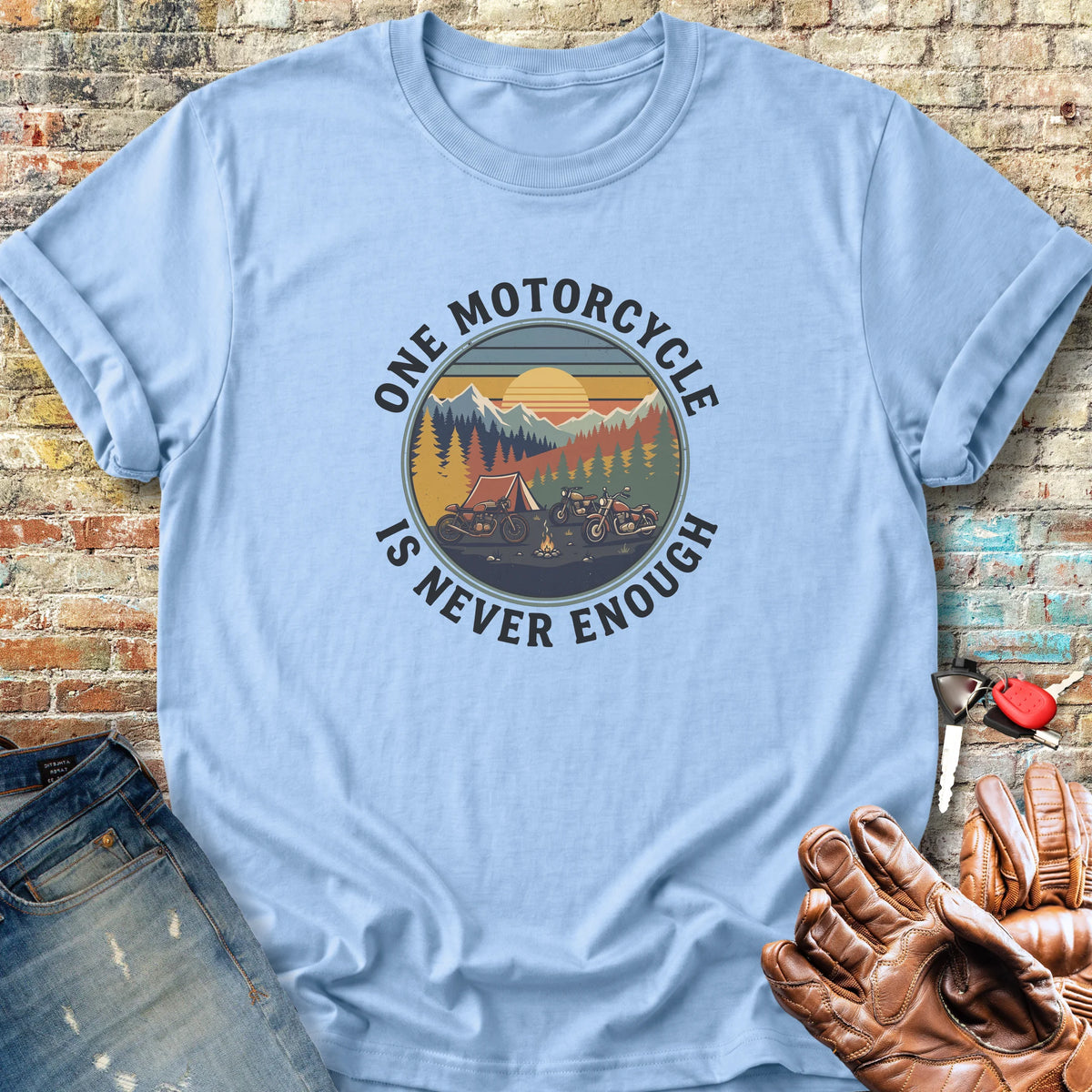One Motorcycle Campfire Classic T-Shirt - Light Blue