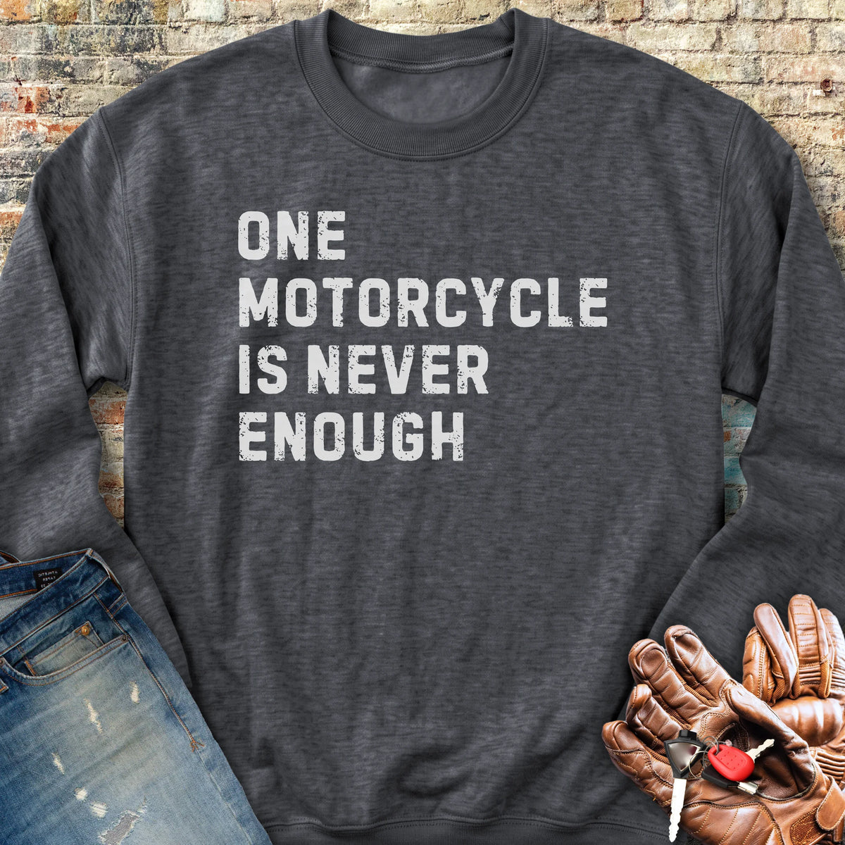 One Motorcycle (Text) Sweatshirt - Dark Heather