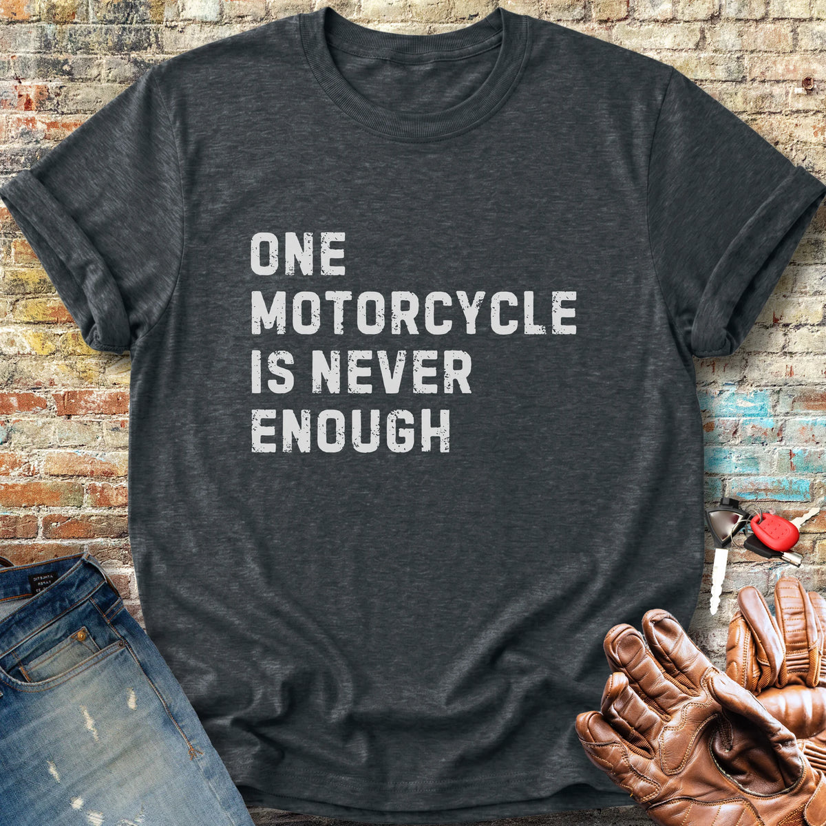 One Motorcycle (Text) Classic T-Shirt - Dark Heather