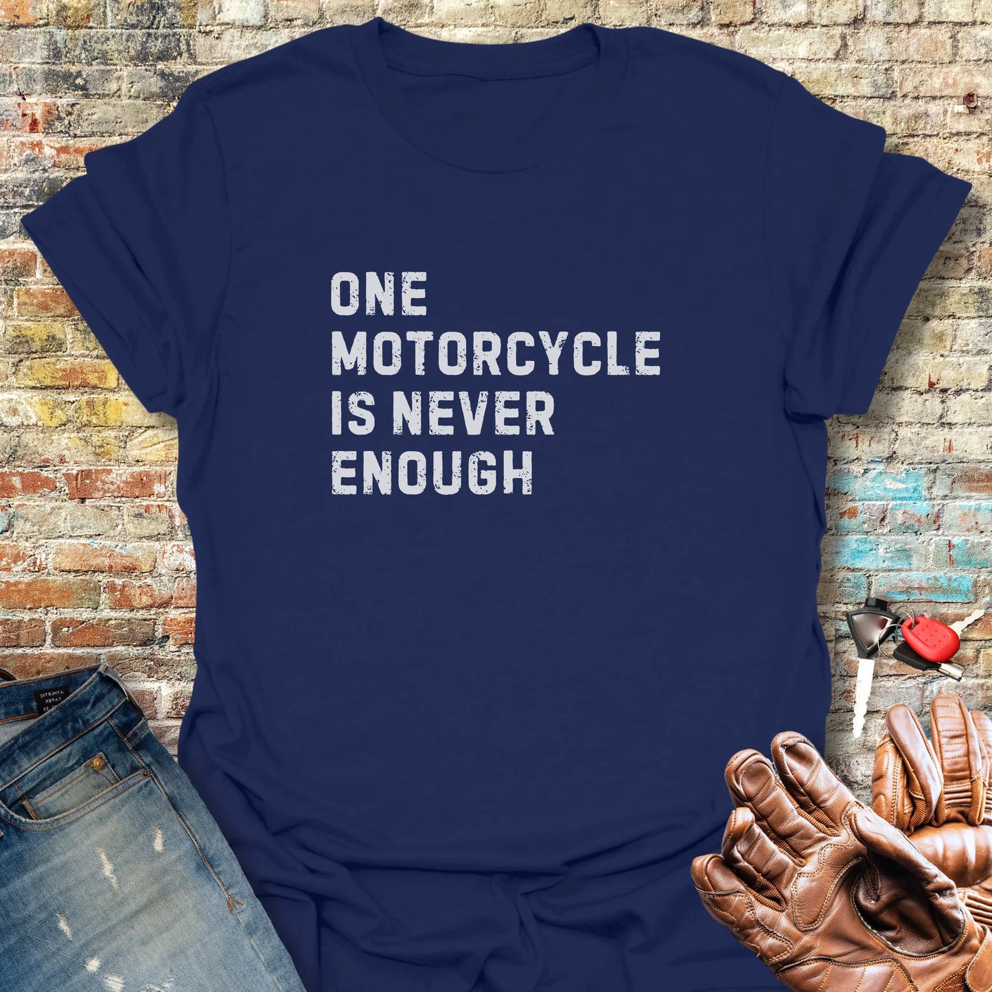 One Motorcycle Is Never Enough (Text) T-Shirt - Navy