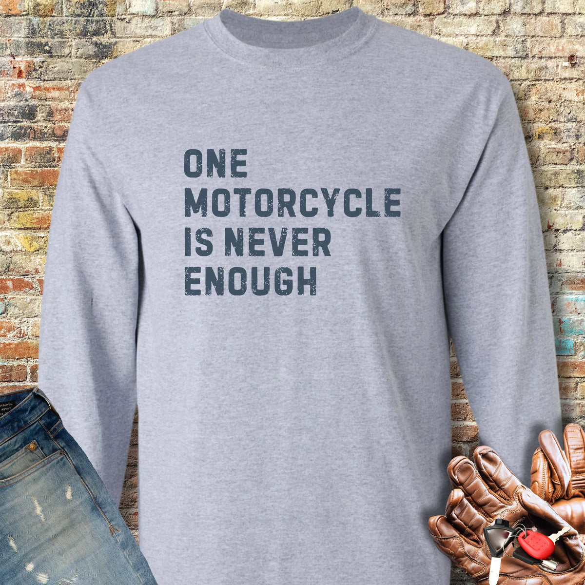 One Motorcycle (Text) Long Sleeve T-Shirt - Sport Grey