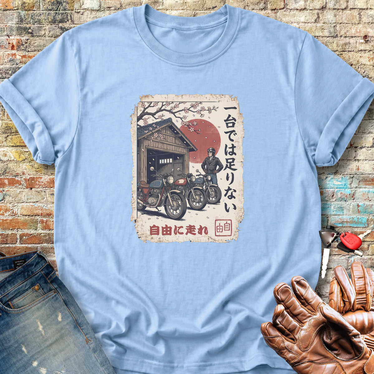 One Motorcycle Ukiyoe Classic T-Shirt - Light Blue
