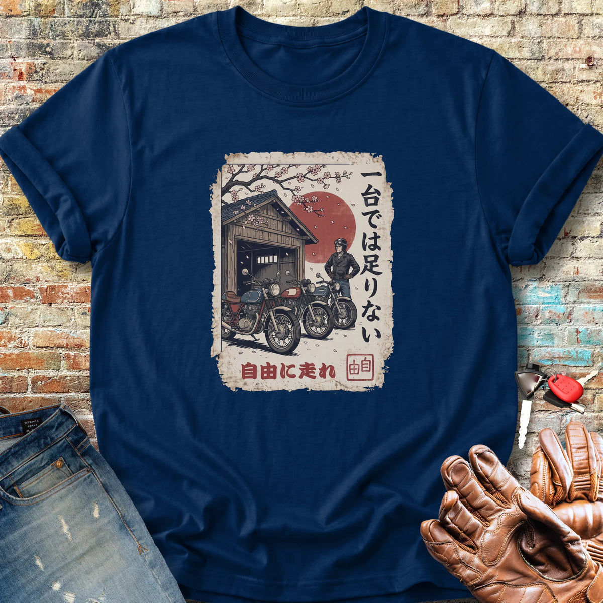 One Motorcycle Ukiyoe Classic T-Shirt - Navy