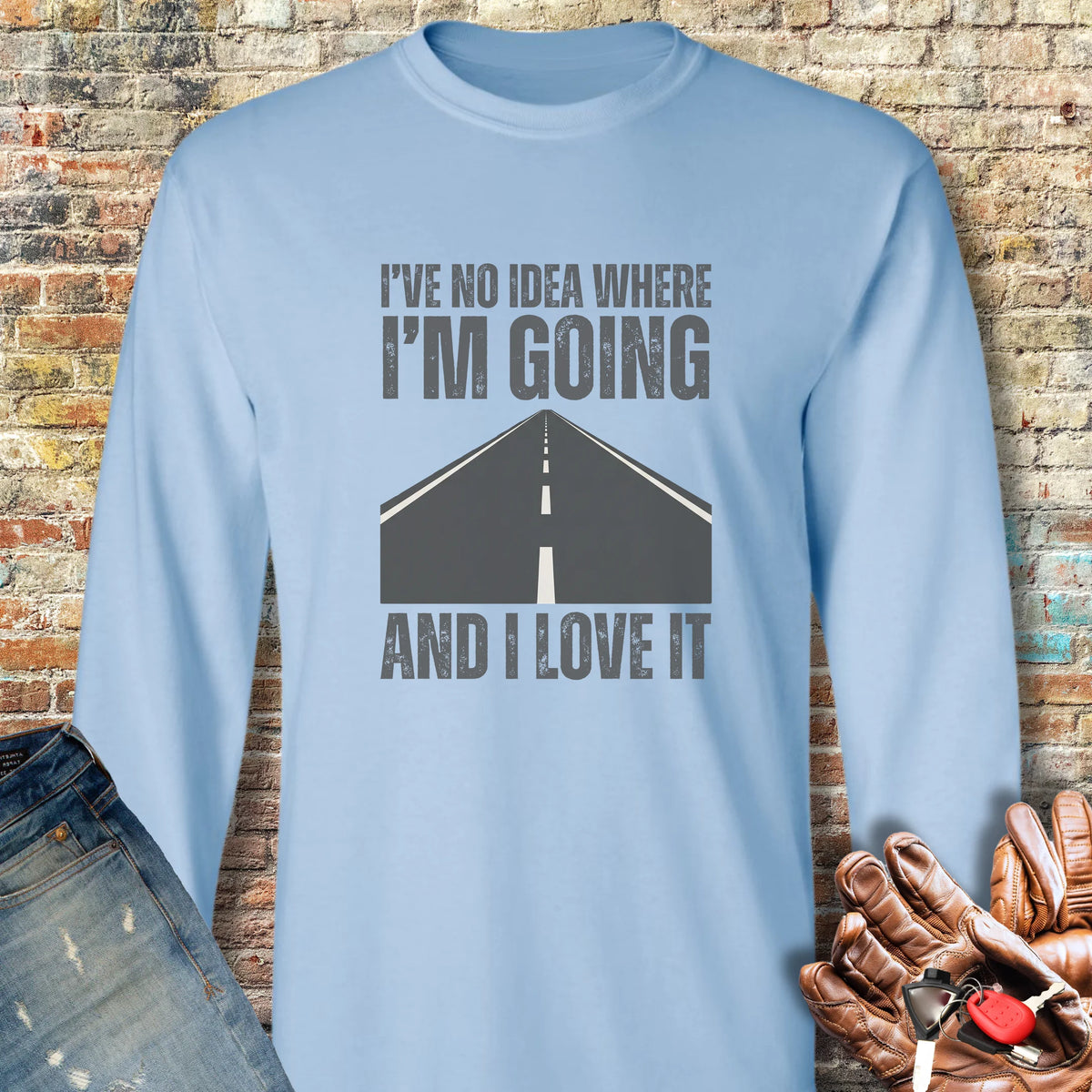 Open Road Long Sleeve T-Shirt - Light Blue