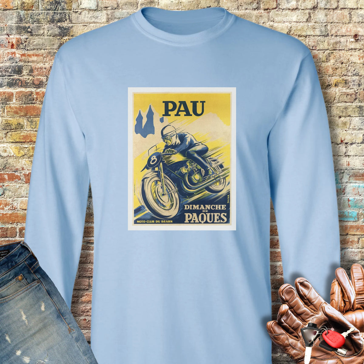 Pau Races Long Sleeve T-Shirt - Light Blue