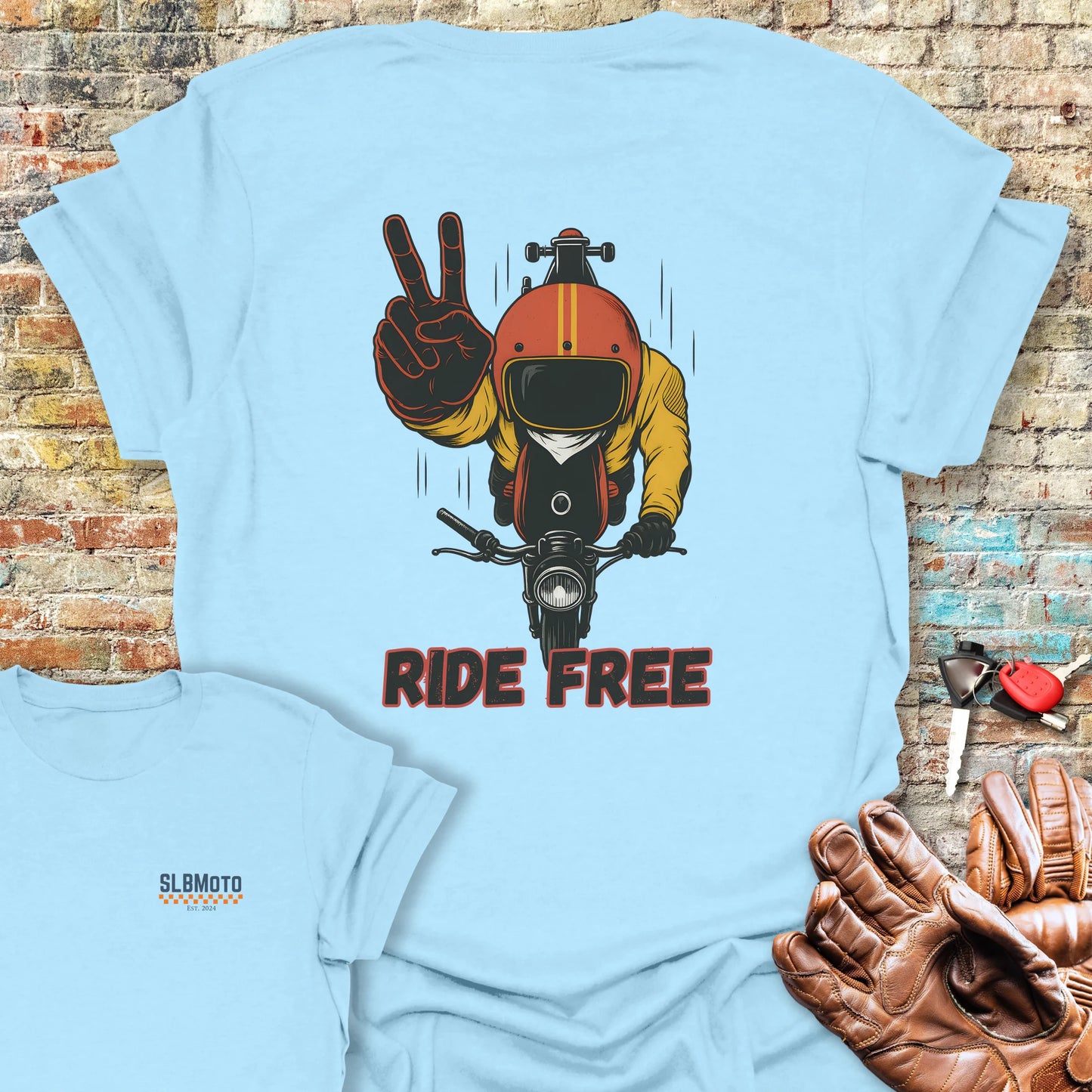 Peace Back Print T-Shirt - Light Blue