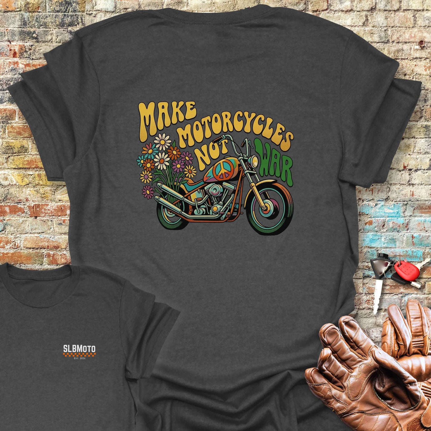 Peace Chopper Back Print T-Shirt - Dark Heather