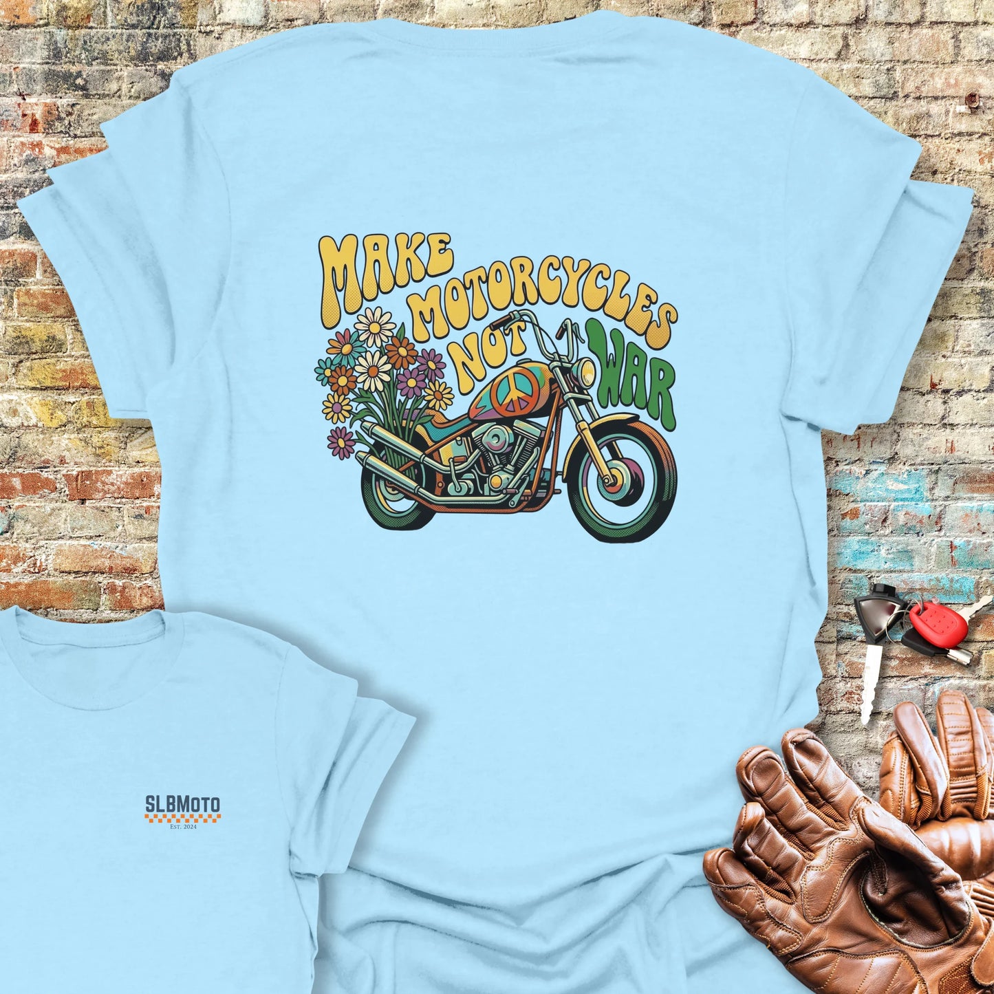 Peace Chopper Back Print T-Shirt - Light Blue