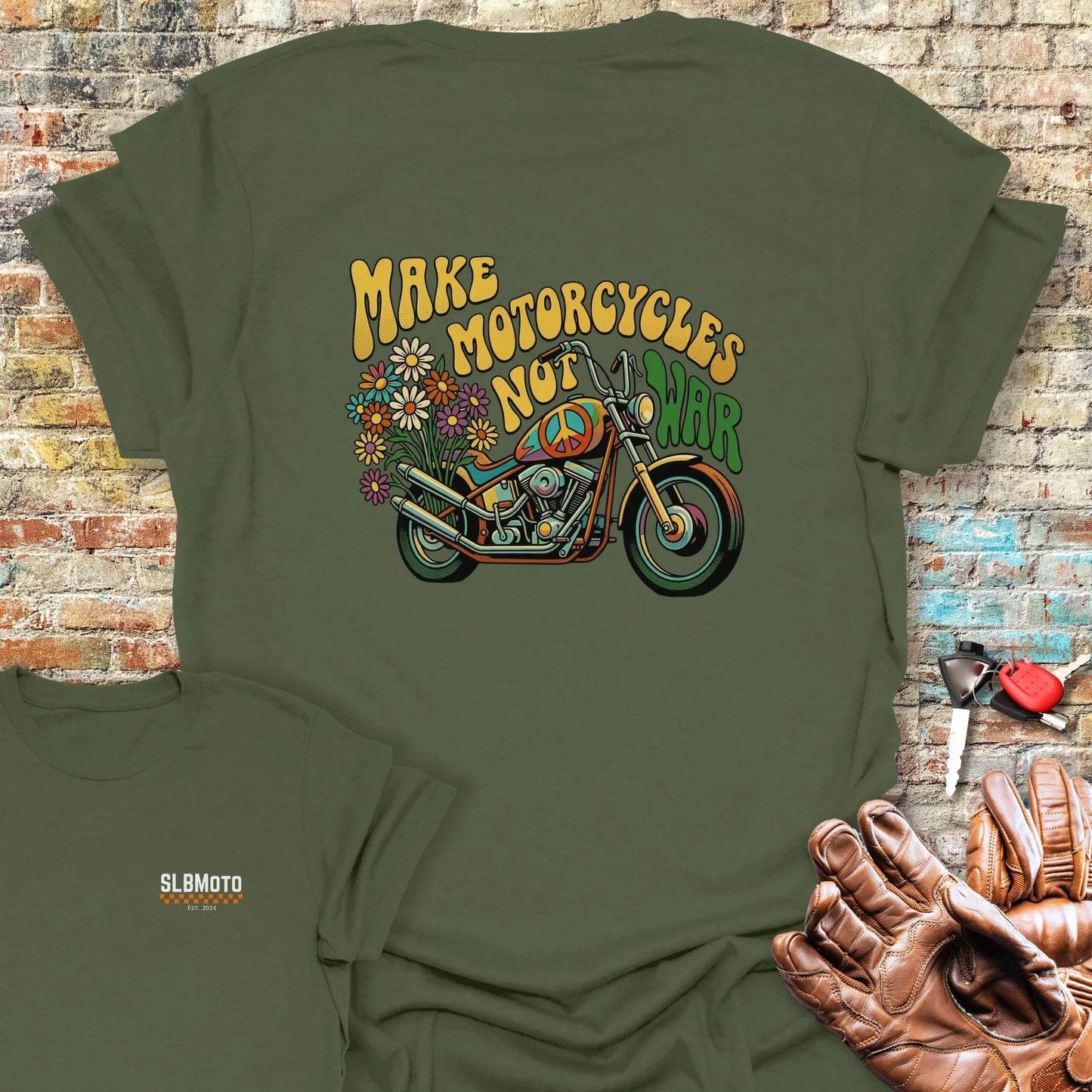 Peace Chopper Back Print T-Shirt - Military Green