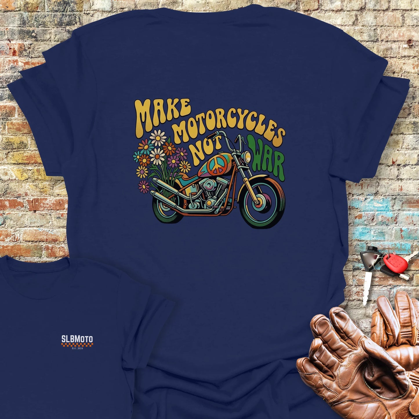 Peace Chopper Back Print T-Shirt - Navy