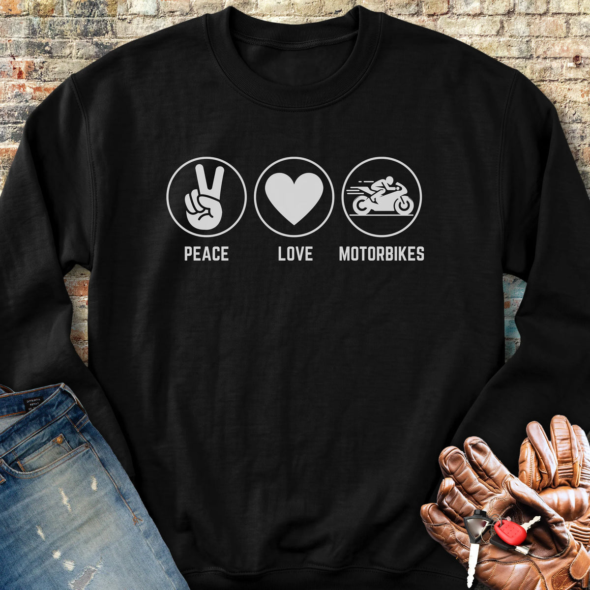 Peace Love Motorbikes Sweatshirt - Black