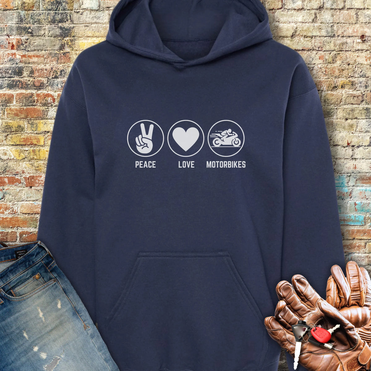 Peace Love Motorbikes Hoodie - Navy