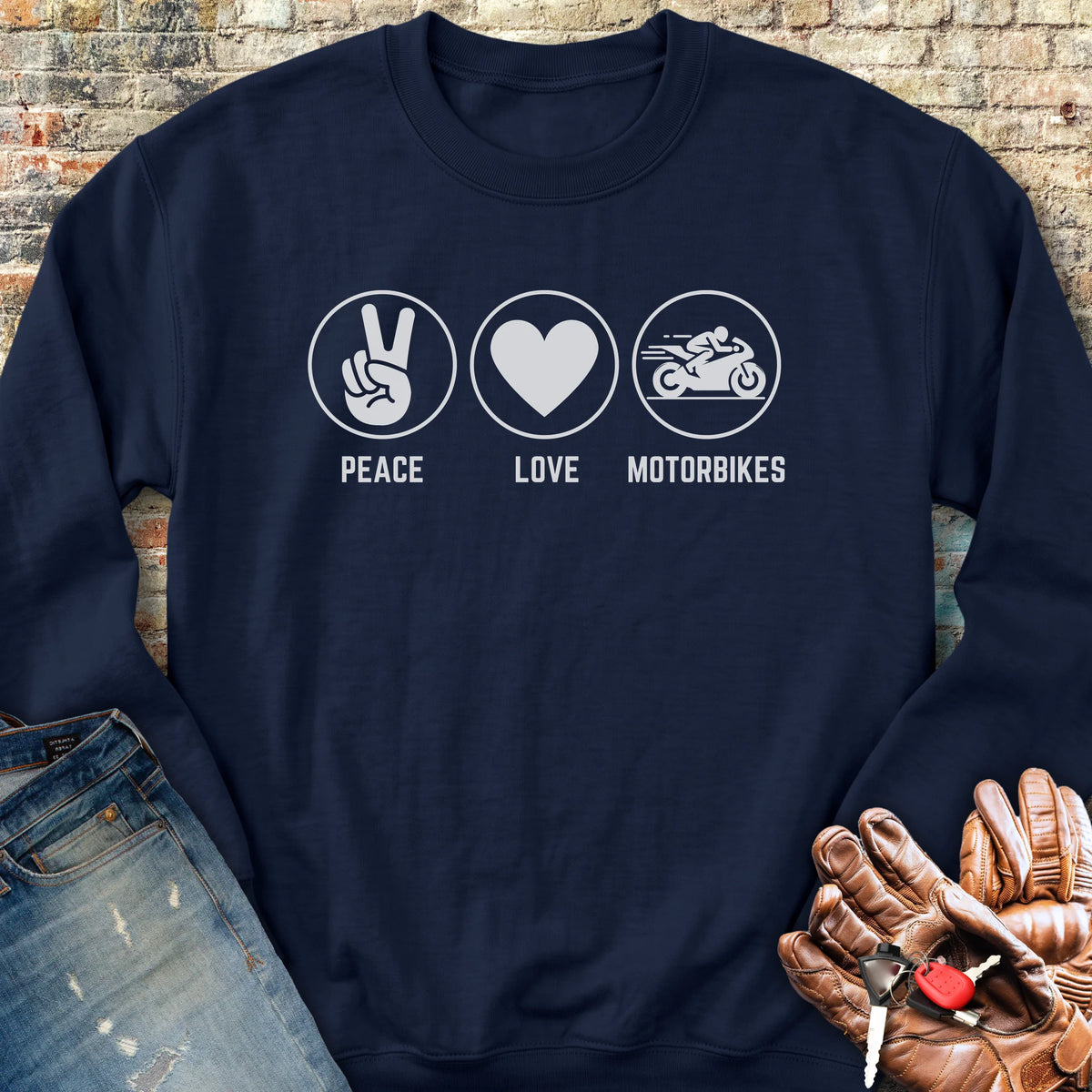 Peace Love Motorbikes Sweatshirt - Navy
