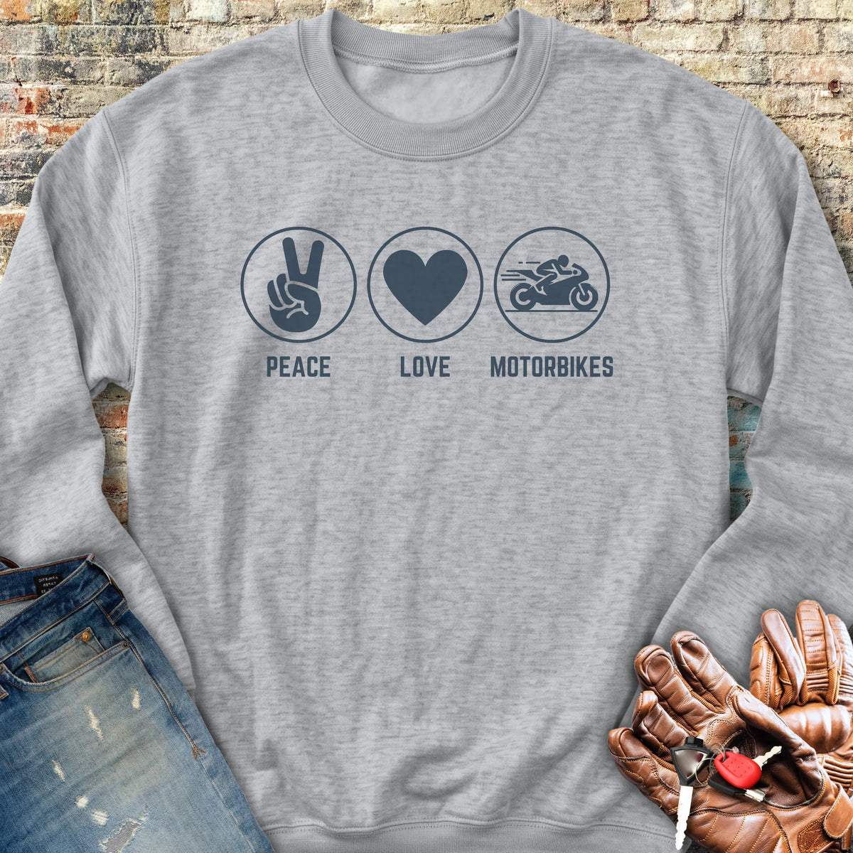 Peace Love Motorbikes Sweatshirt - Sport Grey