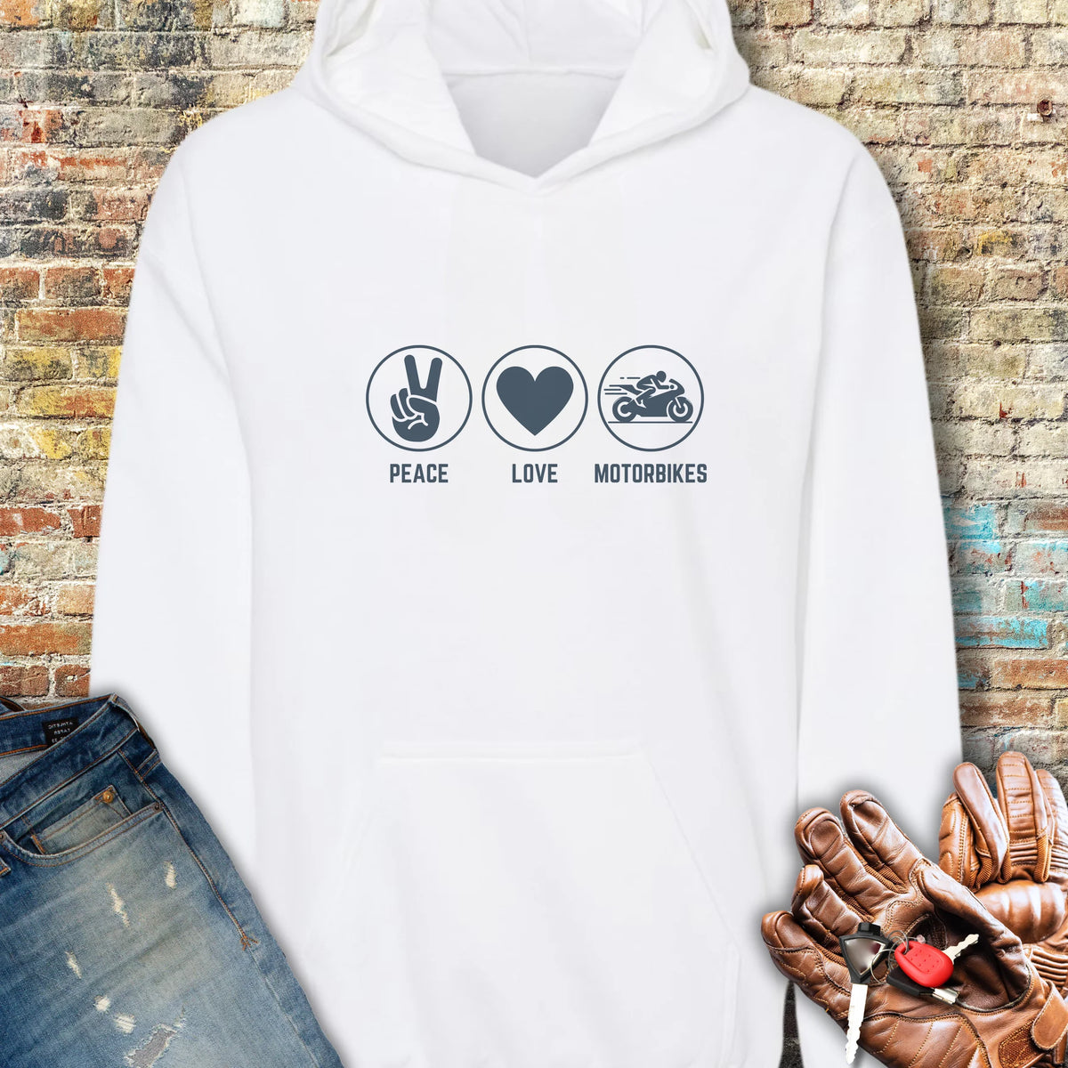 Peace Love Motorbikes Hoodie - White