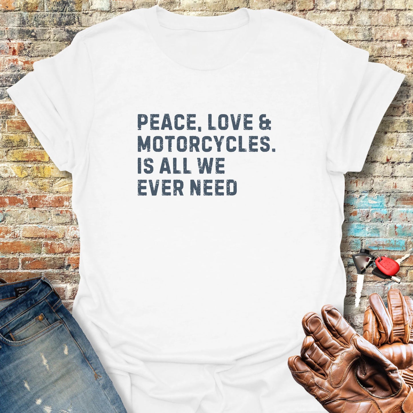 Peace Love & Motorcycles (Text) T-Shirt - White