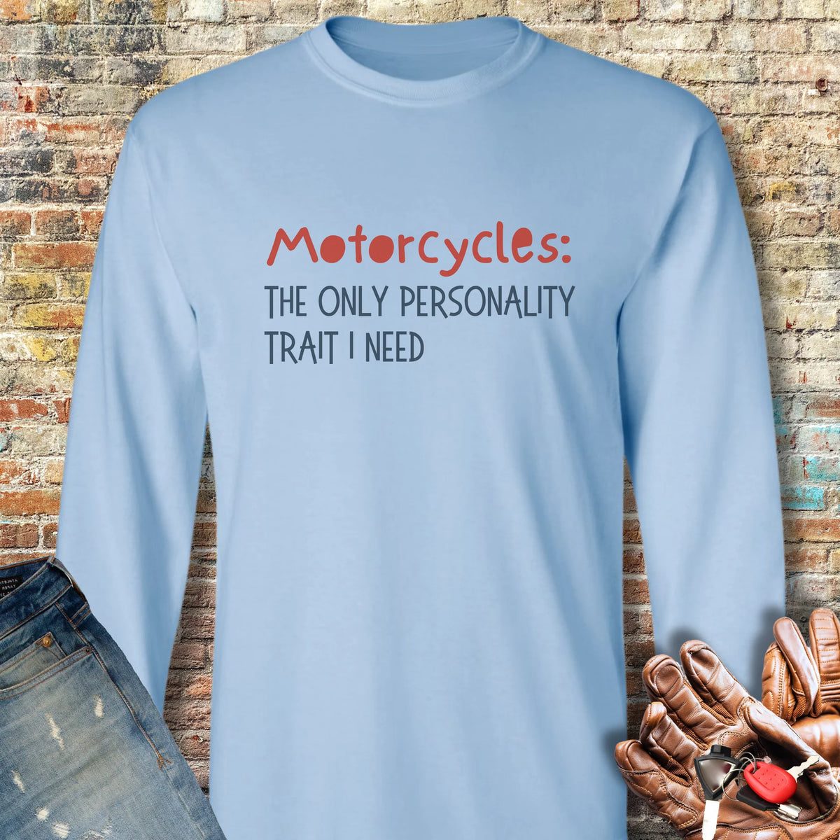 Personality Trait Long Sleeve T-Shirt - Light Blue