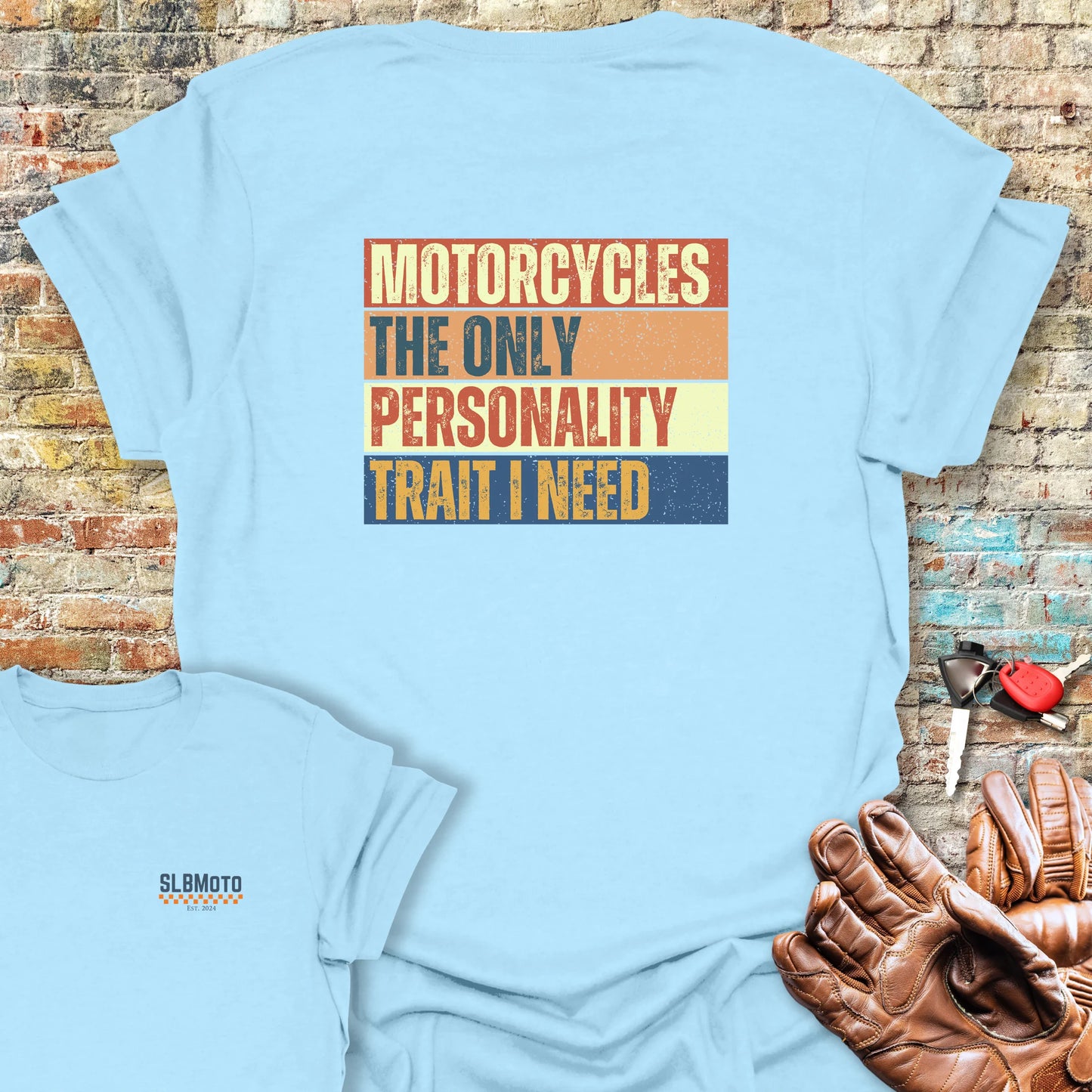 Personality Trait (Block) Back Print T-Shirt - Light Blue
