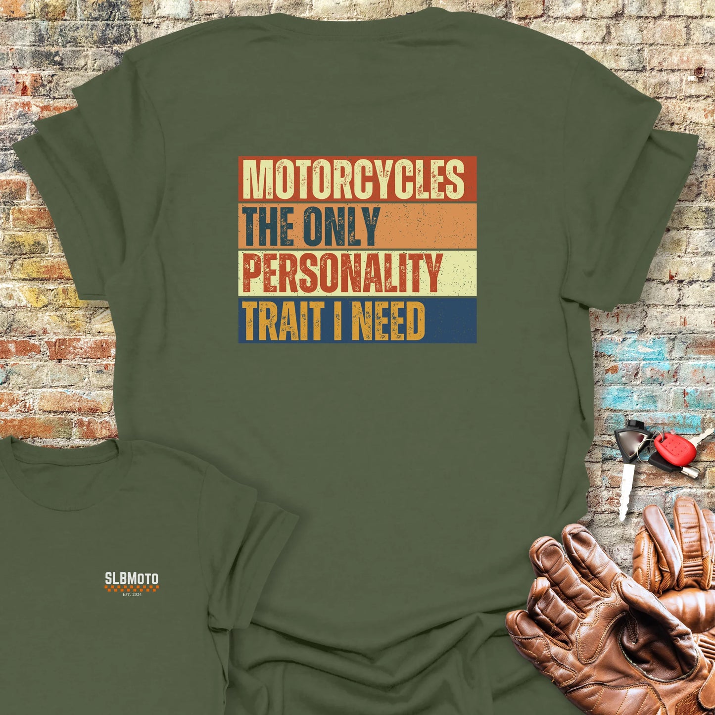 Personality Trait (Block) Back Print T-Shirt - Military Green
