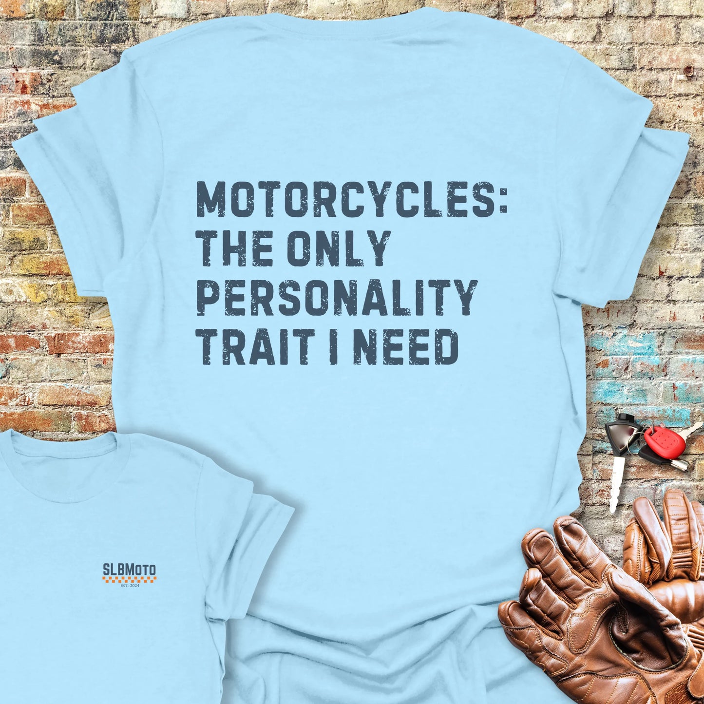 Personality Trait (Text) Back Print T-Shirt - Light Blue