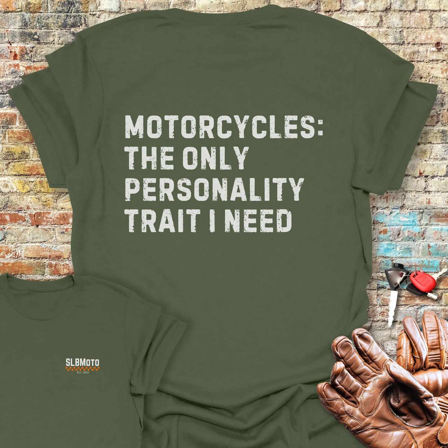 Personality Trait (Text) Back Print T-Shirt - Military Green