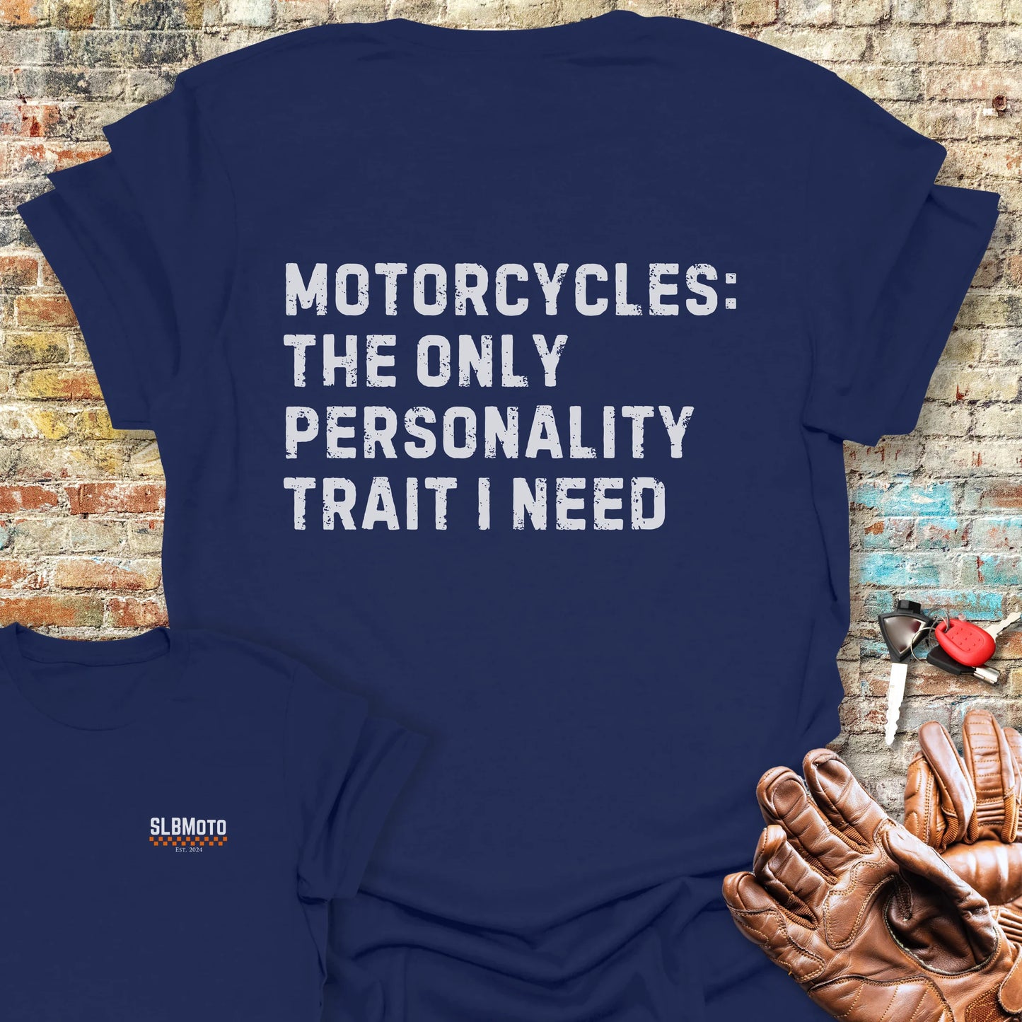 Personality Trait (Text) Back Print T-Shirt - Navy