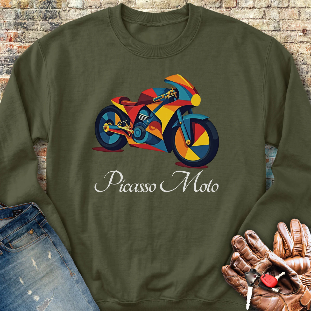 Picasso Moto Sweatshirt - Military Green