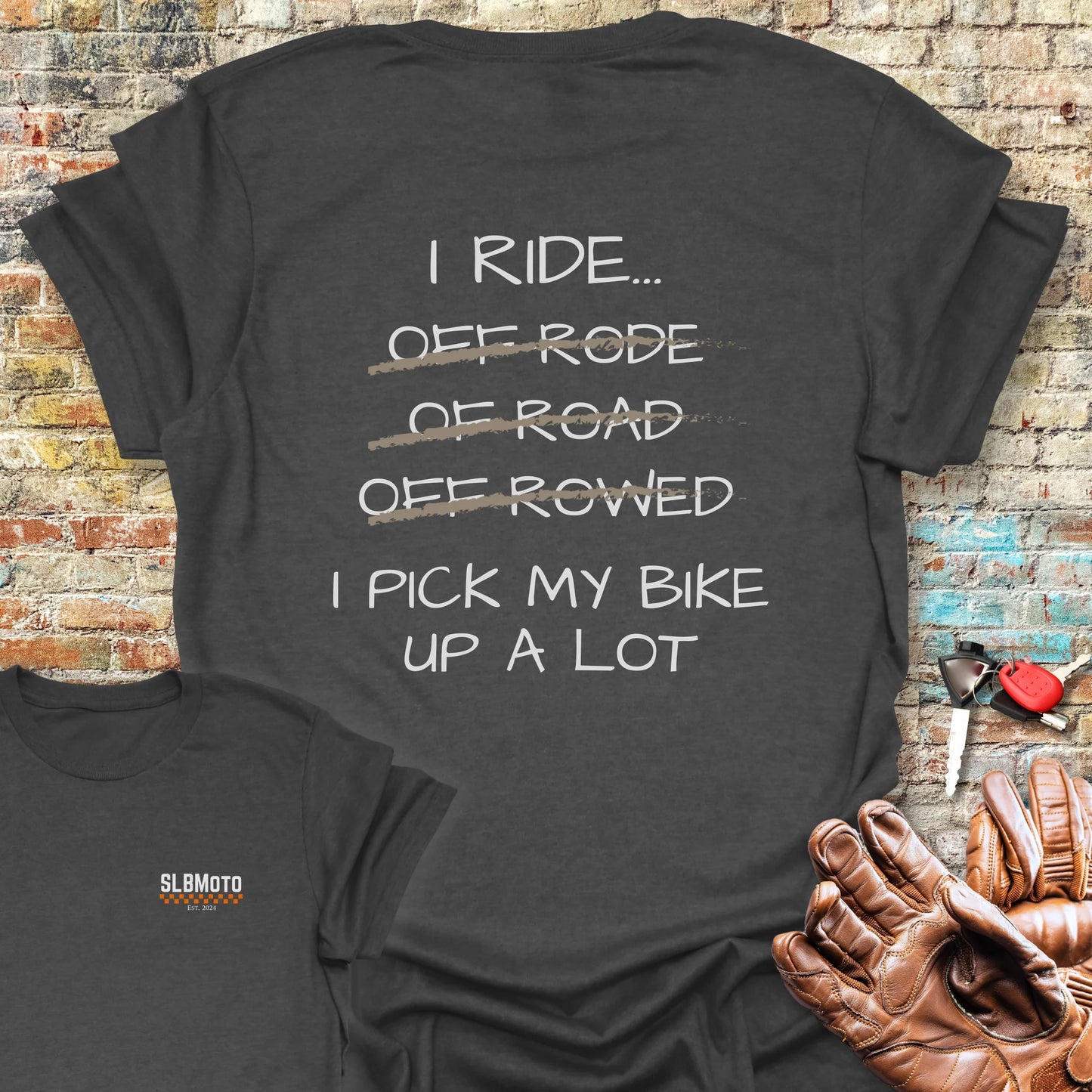 Pick Up My Bike Back Print T-Shirt - Dark Heather