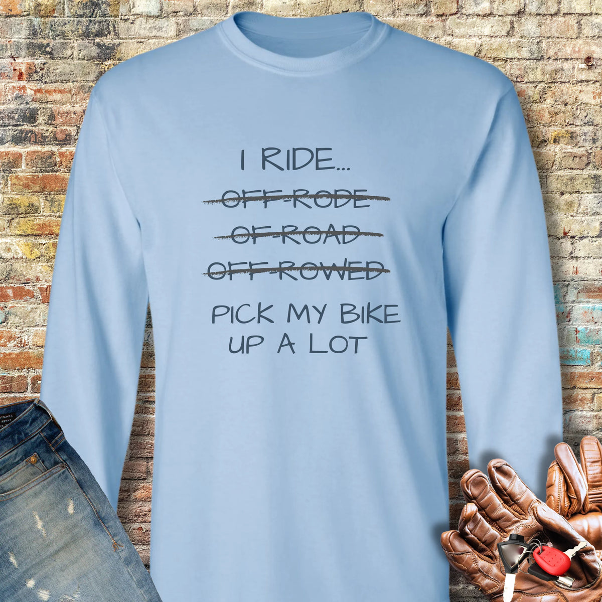 Pick Up My Bike Long Sleeve T-Shirt - Light Blue