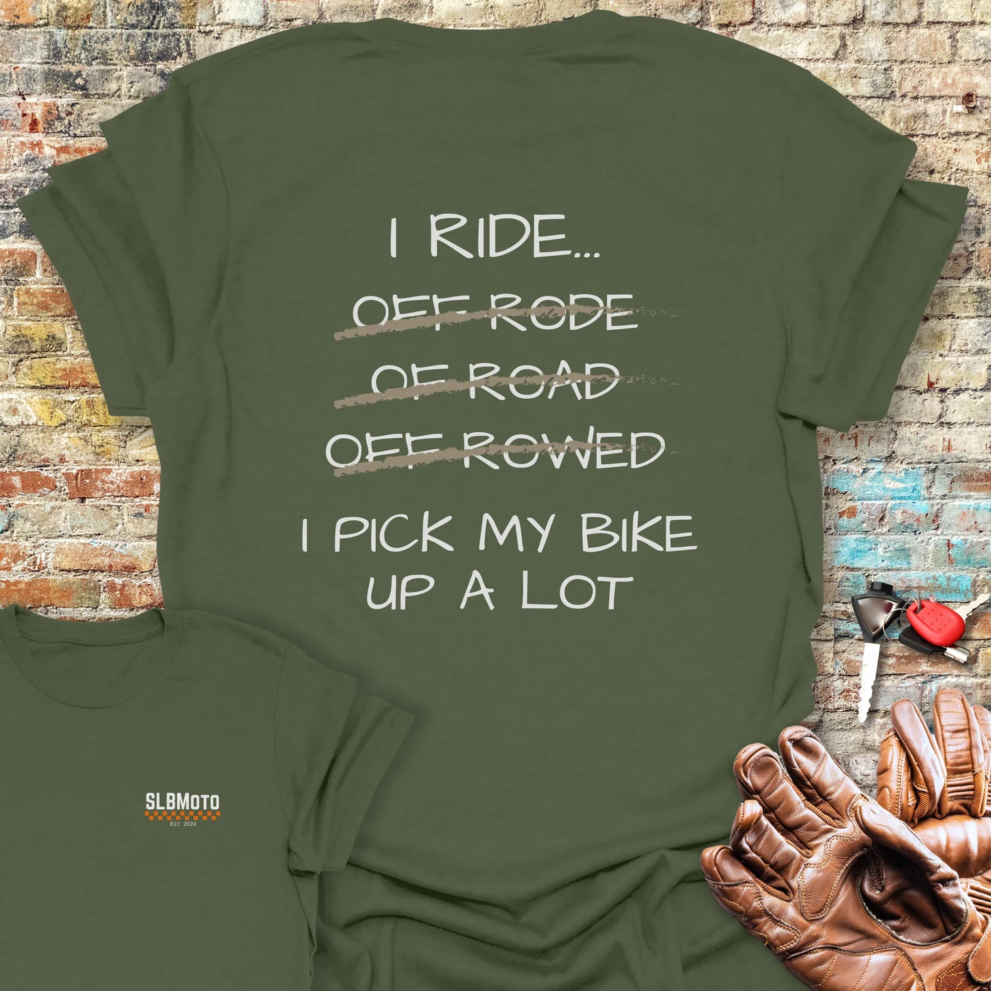 Pick Up My Bike Back Print T-Shirt - Military Green