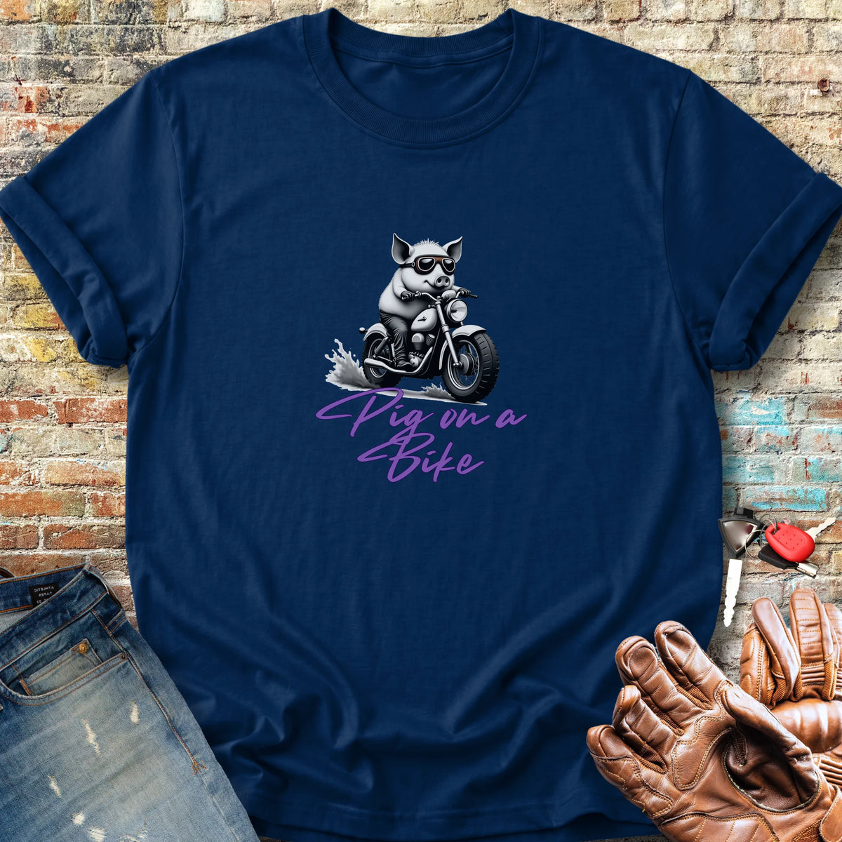 Pig On A Bike Classic T-Shirt - Navy