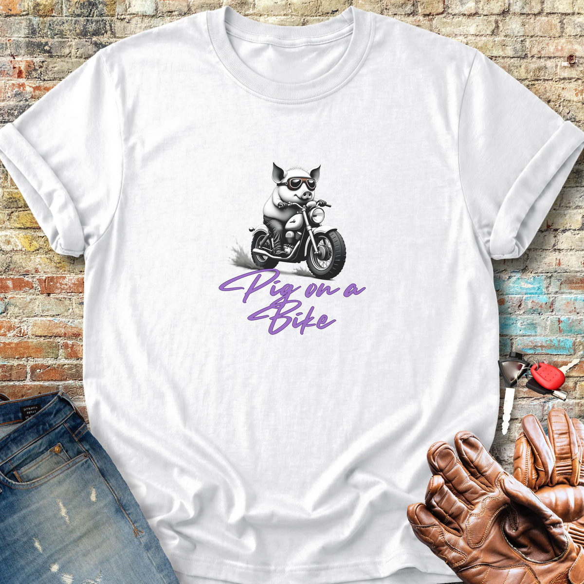 Pig On A Bike Classic T-Shirt - White