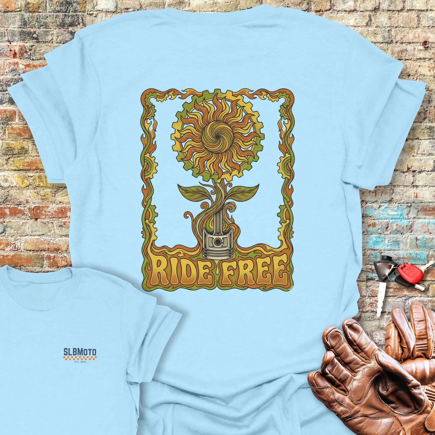 Piston Plant Back Print T-Shirt - Light Blue