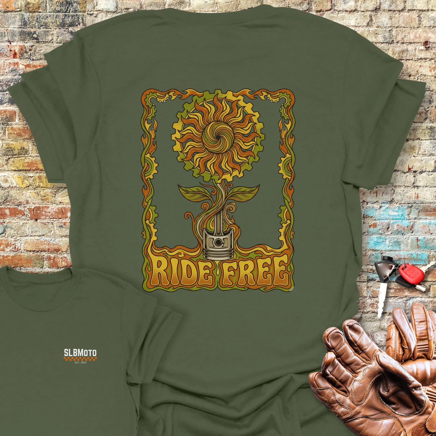Piston Plant Back Print T-Shirt - Military Green