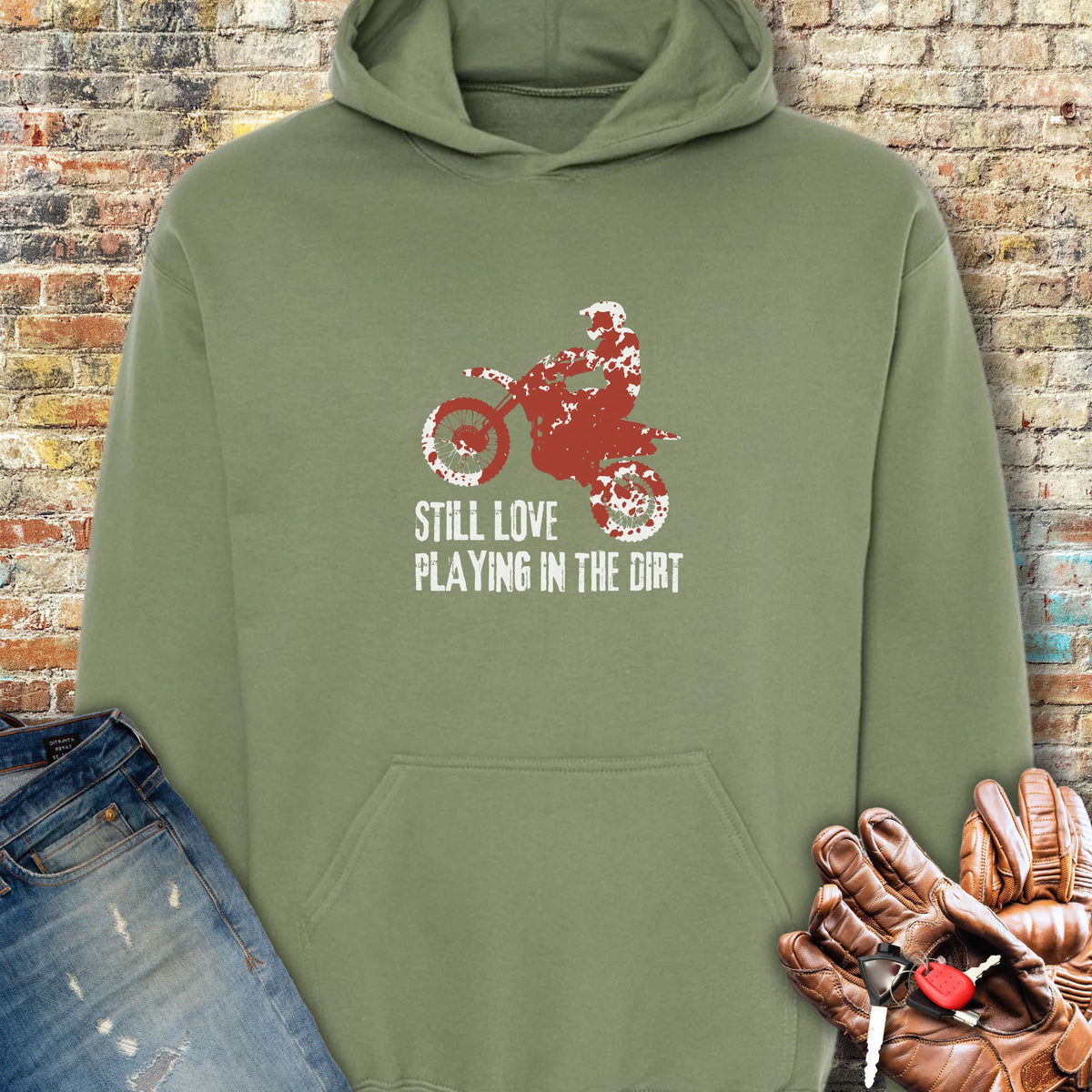Playing In Dirt Hoodie - Military Green