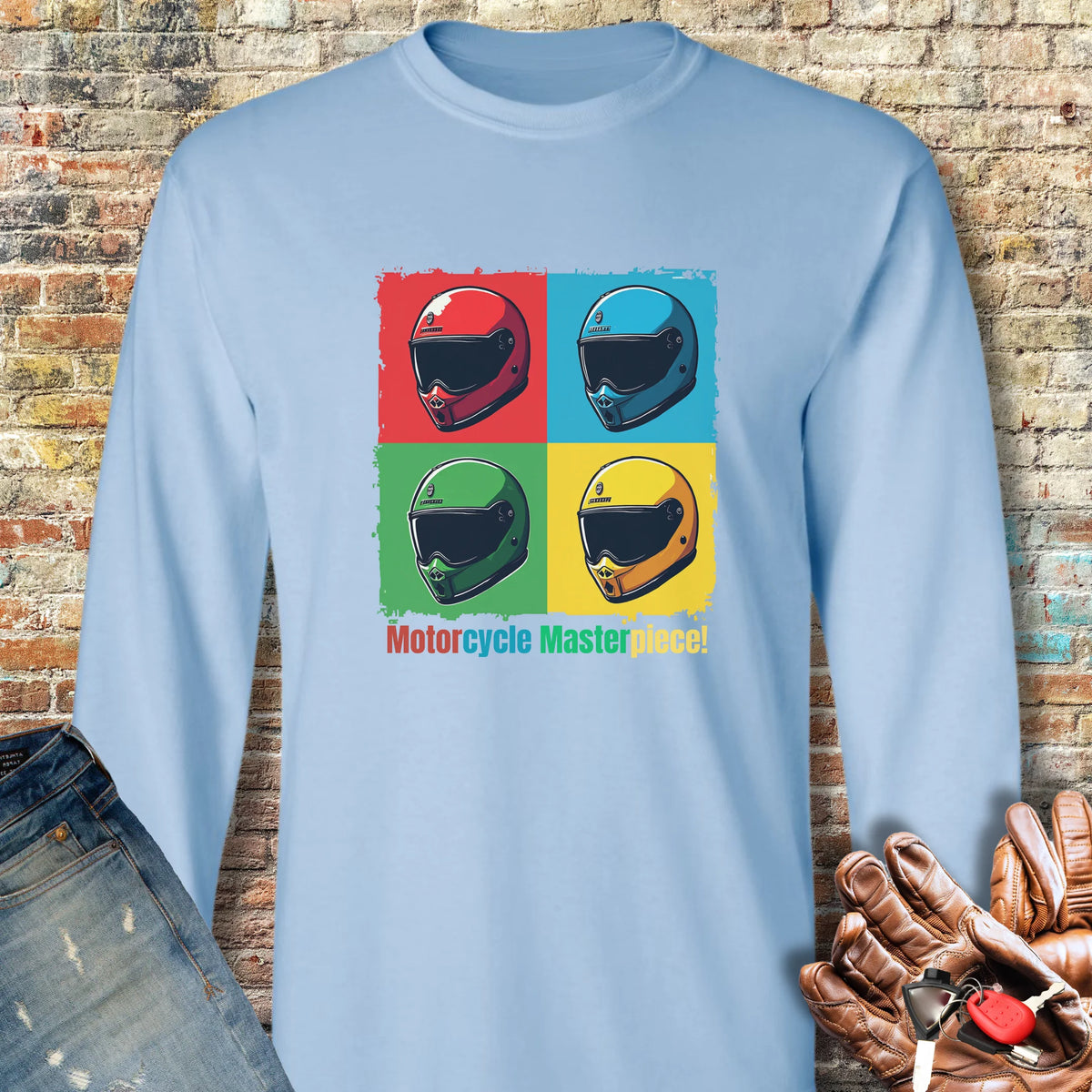 Pop Art Long Sleeve T-Shirt - Light Blue