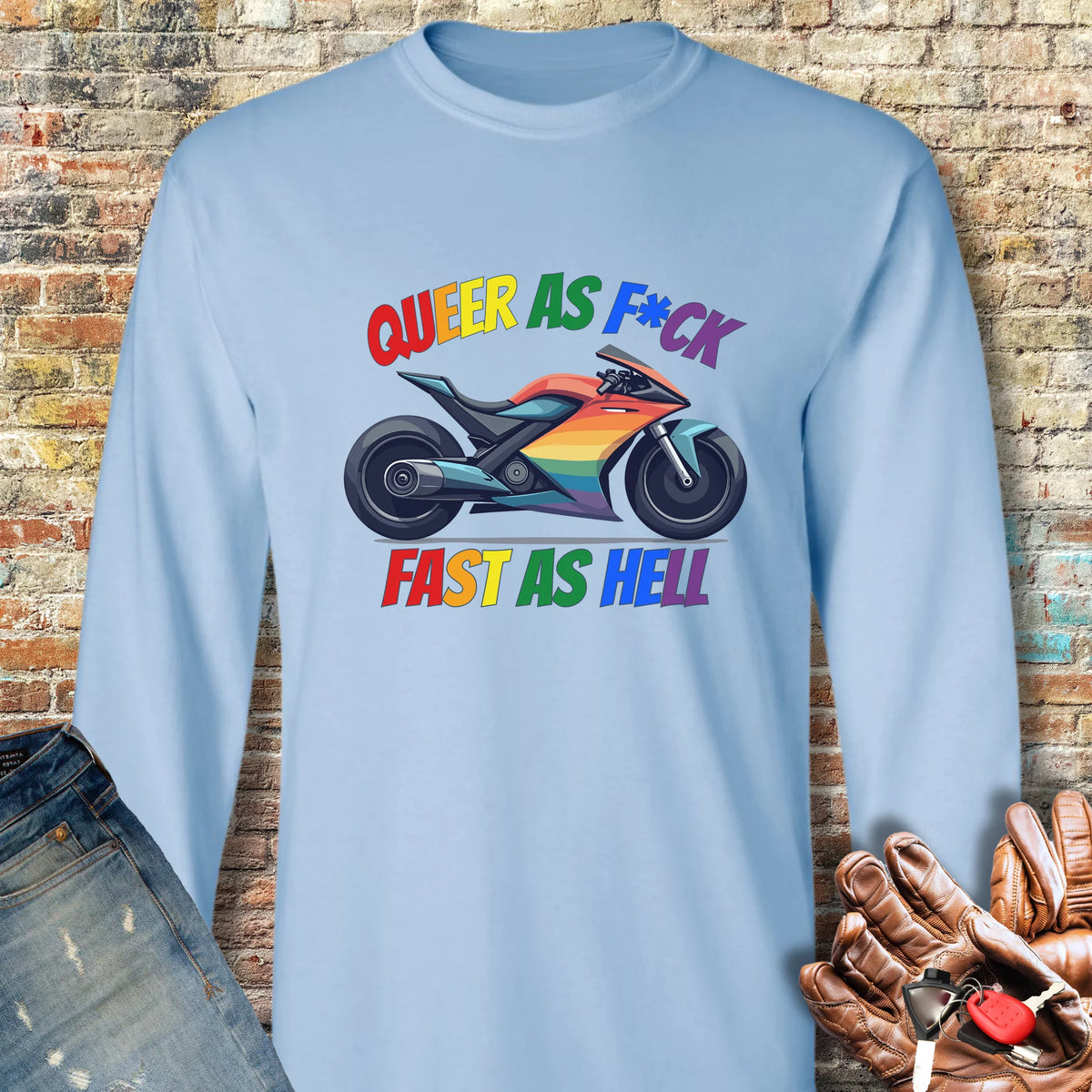 Queer AF Long Sleeve T-Shirt - Light Blue