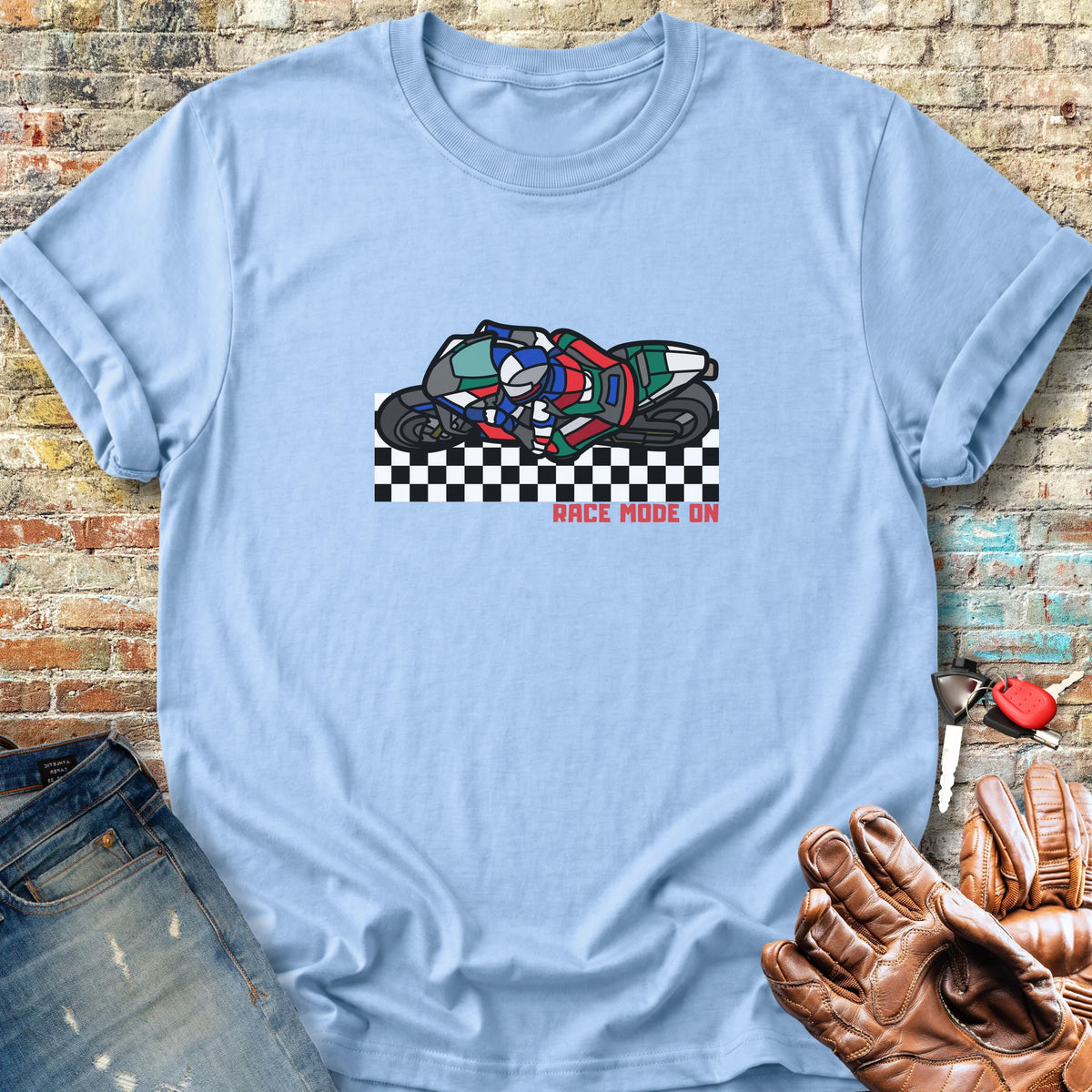 Race Mode On Classic T-Shirt - Light Blue